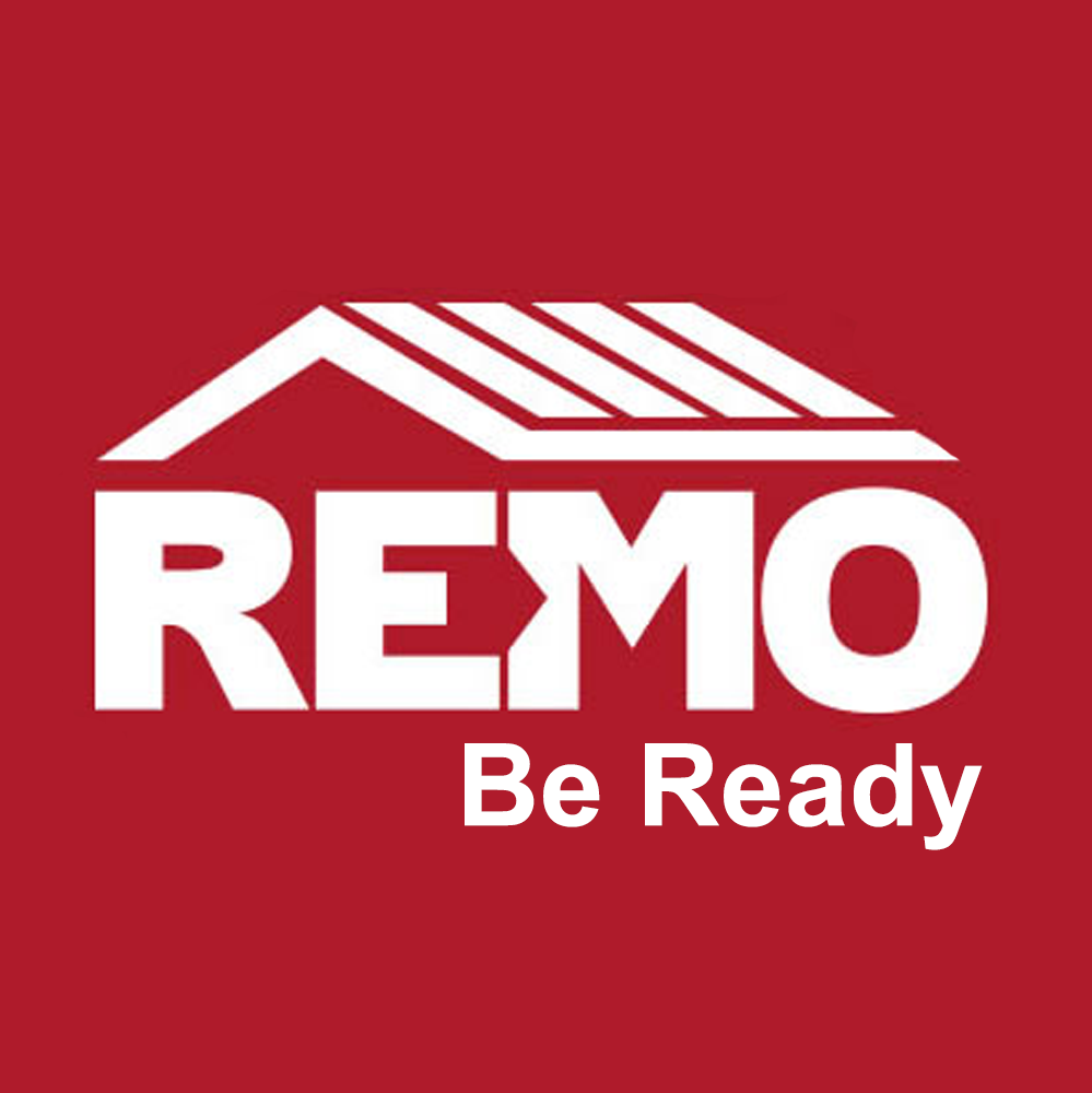 Regional Emergency Management Organization (REMO) in white lettering with "Be Ready" below it on a dark red background