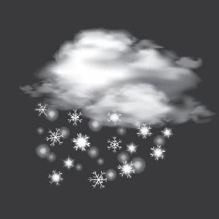 White cloud with snowflakes below it on a black background