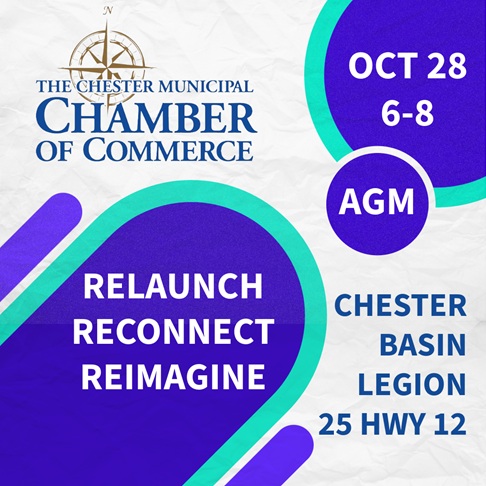 image with the chamber logo blue and teal backgrounds with AGM info