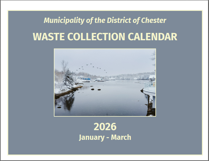 Winter scene with "Waste Collection Calendar, 2026, January - March"