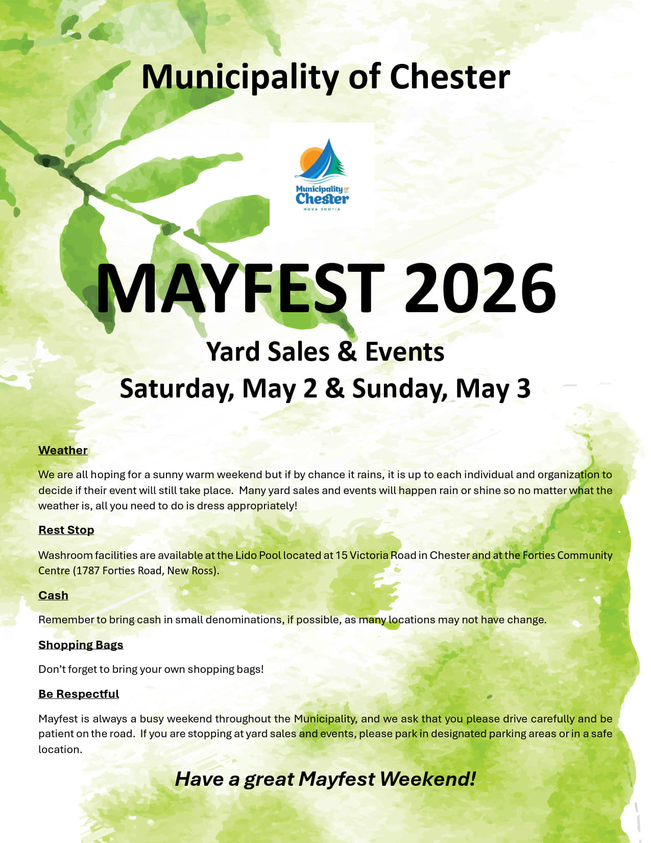 Poster with green leaves. Text on poster in the post.