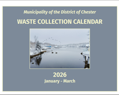 Winter scene with "Waste Collection Calendar, 2026, January - March"