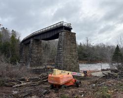 Granite piers without wooden trestles at Gold River Trail Bridge location.