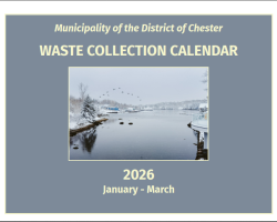 Winter scene with "Waste Collection Calendar, 2026, January - March"
